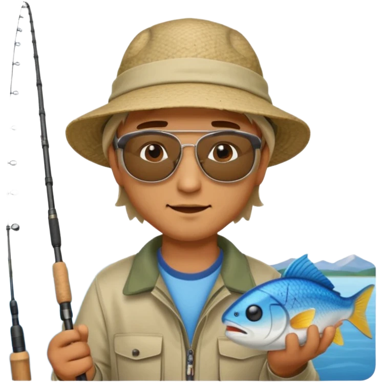 
man sitting fishing near the lake emoji