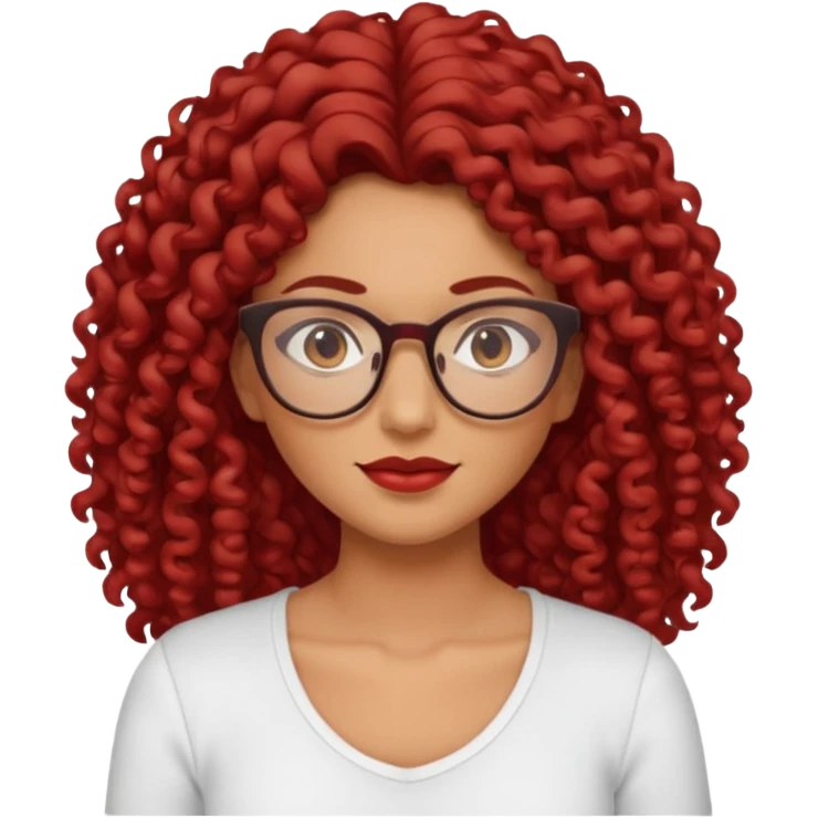 rizada peli roja tono fuerte , trigueña , con lentes y top blanco pelo largo  emoji