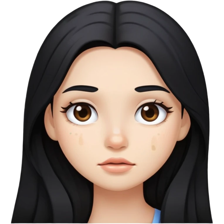 girl with long black hair, soft makeup, and a pimple on her face emoji