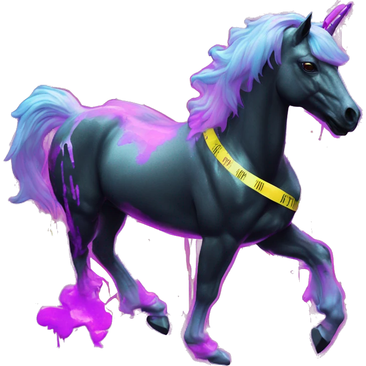 .Zombie_ Vaporwave black holographic oilslick zombie unicorn yellow caution tape graffiti Pegasus  emoji