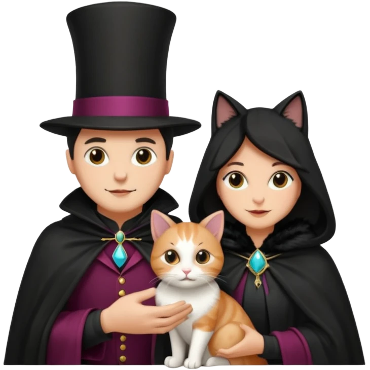 magician couple and their pet cat emoji
