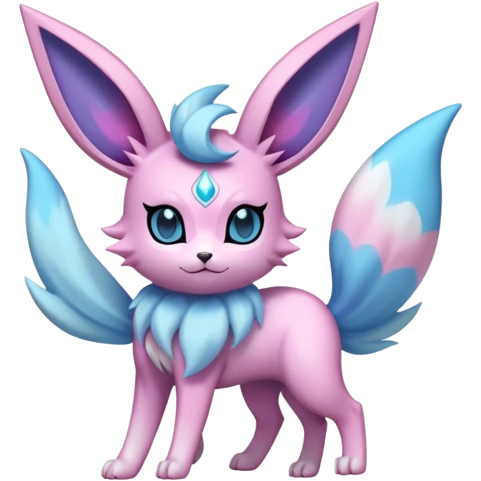 Futuristic Fluffy Celestial Glaceon-Espeon-Sylveon-Umbreon-hybrid, full bod emoji