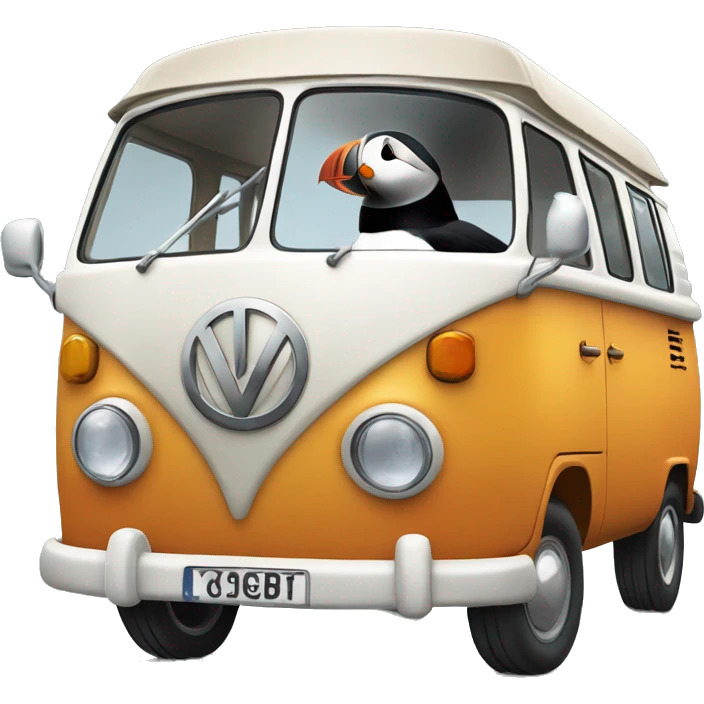Puffin in a vw campervan emoji