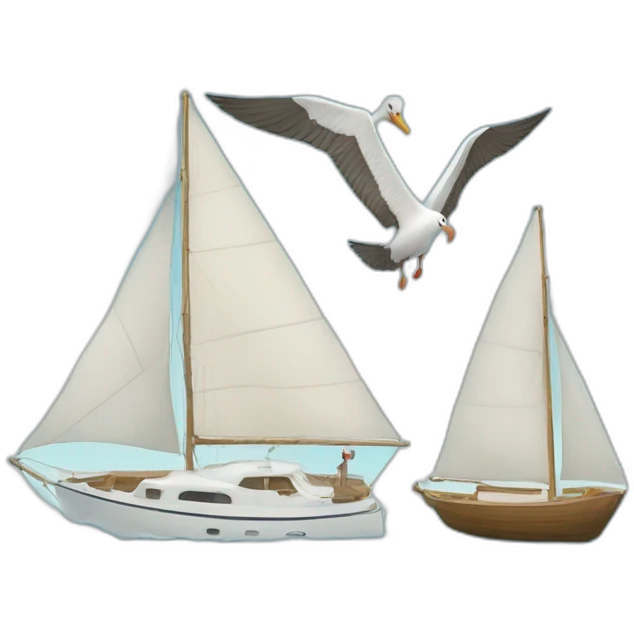 two albatrosses and a sailboat emoji