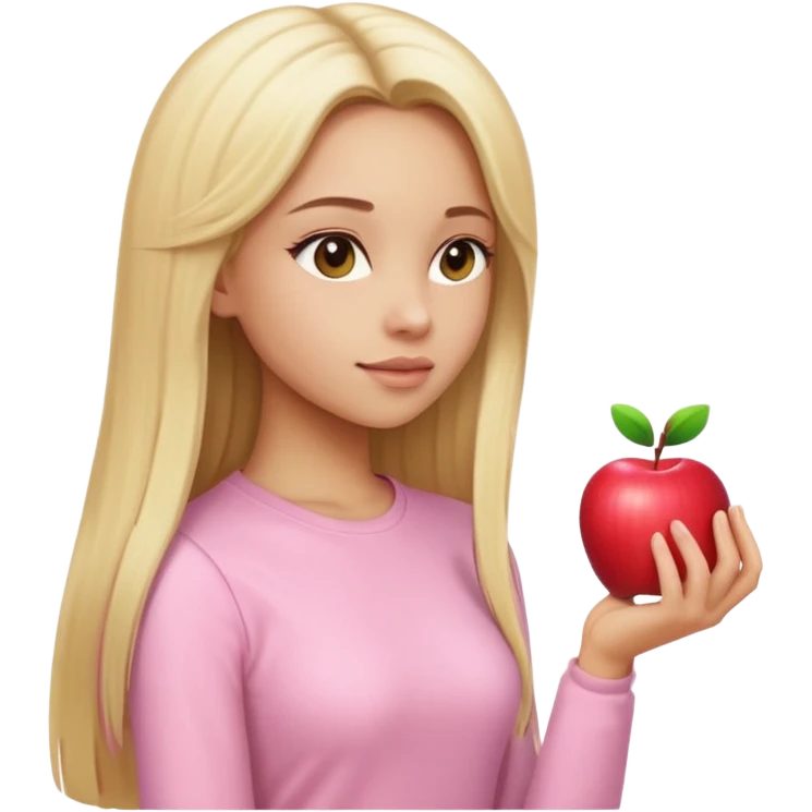 girl in light pink clothes, blonde with long straight hair, side view, pose and style matching Apple emoji style emoji