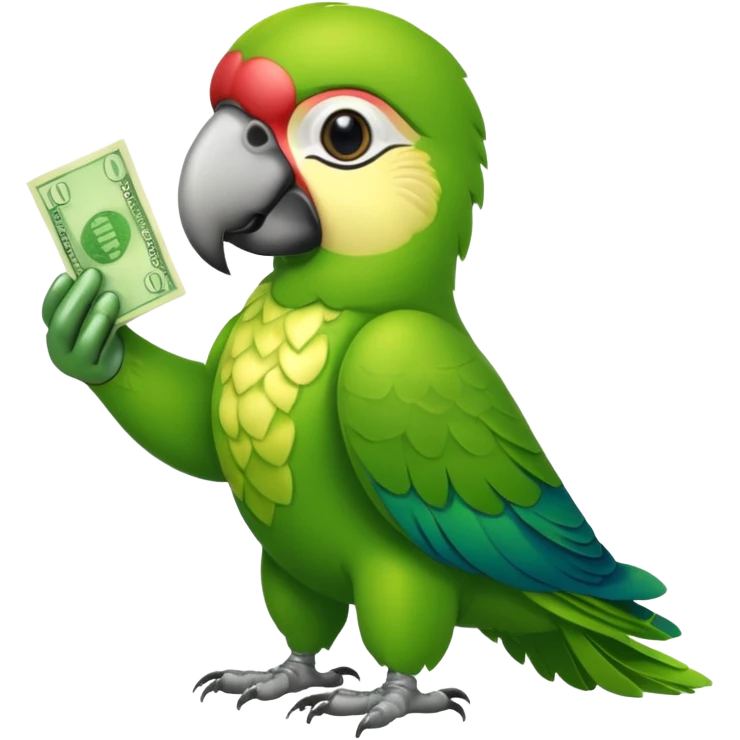 Green parrot, all green body, has money emoji