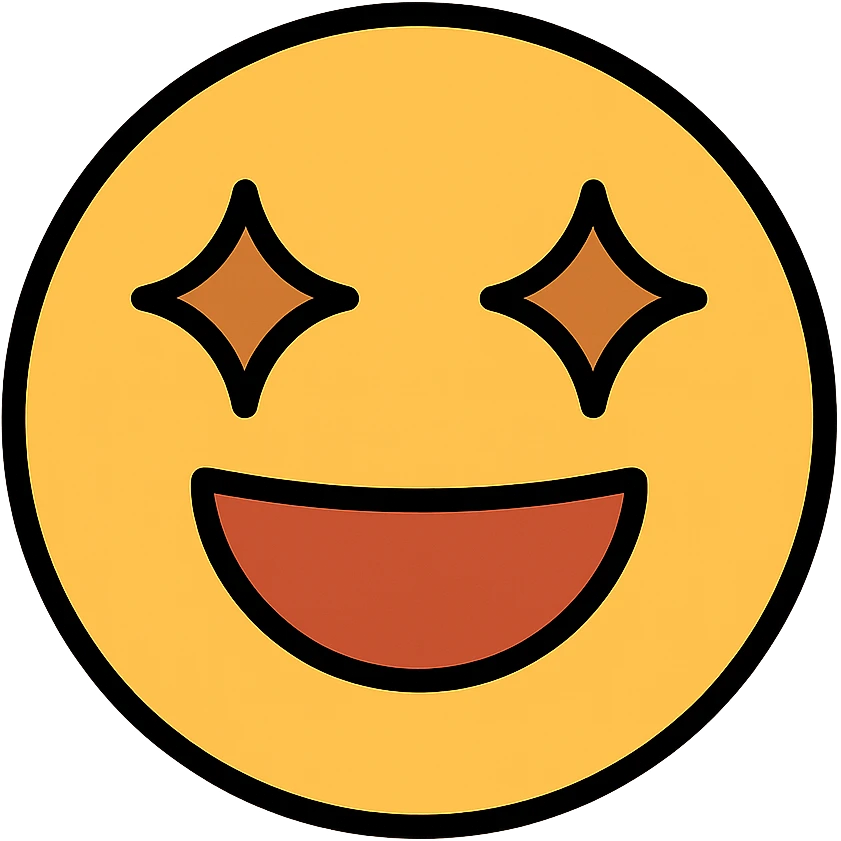 very good happy face emoji, smiling, sparkling eyes emoji