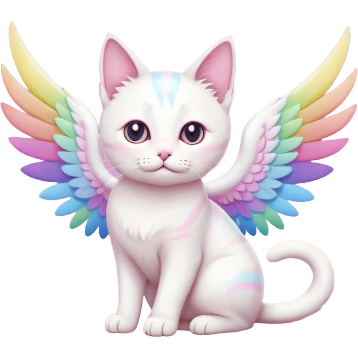 white albino cat-pastel coloured rainbow wings- mystic cat emoji