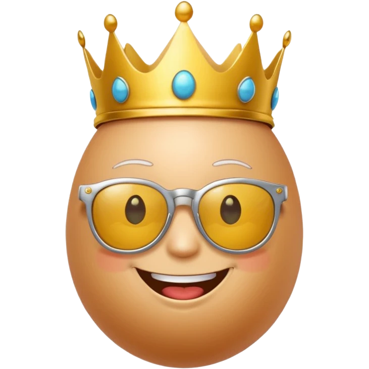 a funny, proud cartoon-style egg character wearing sunglasses and a small crown, solid orange background. emoji