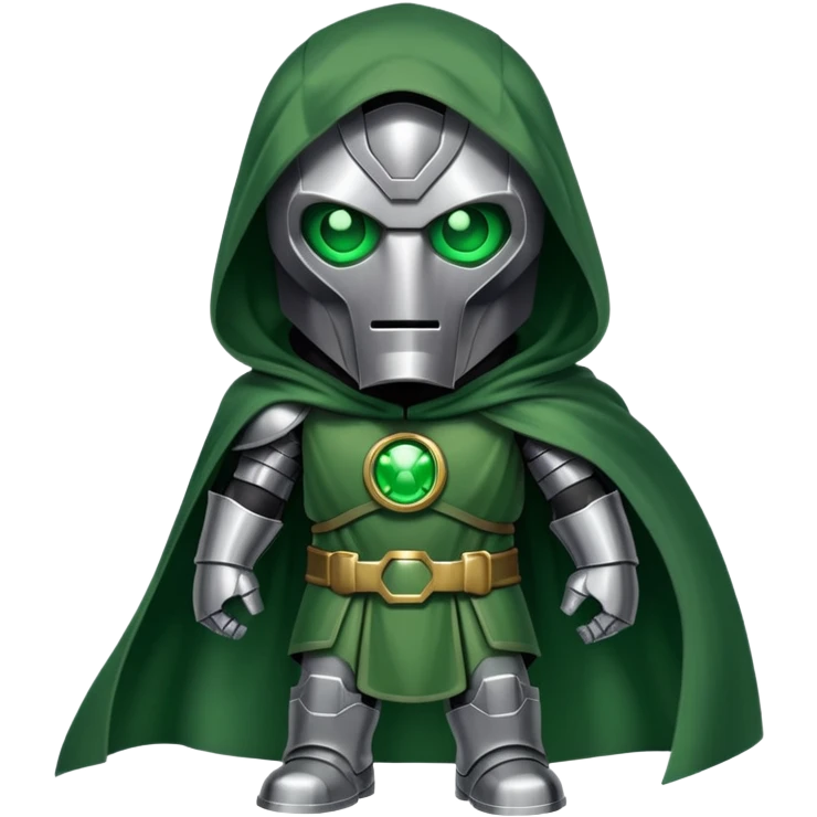 Doctor Doom standing with glowing green eyes visible through his metal mask, wearing green cloak emoji
