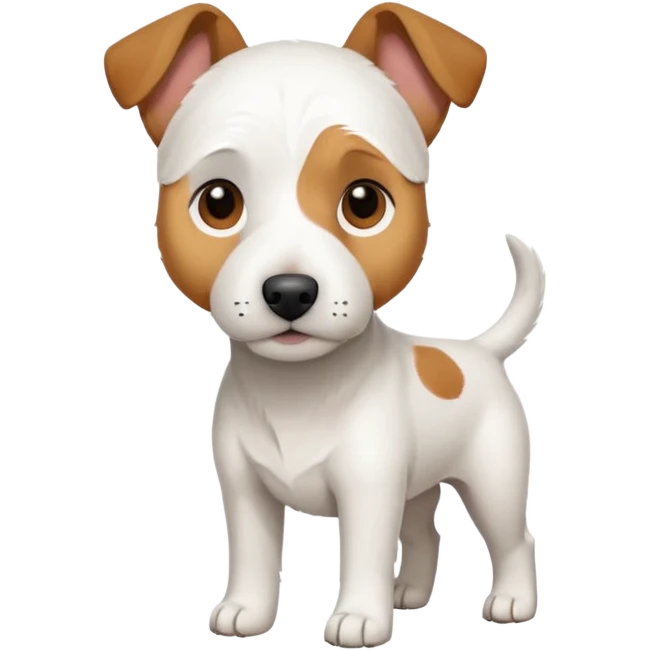a full body large white parson russell looking dog the size of a kelpie with light brown ears and a light brown patch on one eye and a large snout emoji