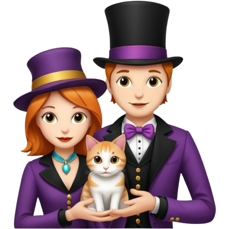magician couple and their pet cat emoji