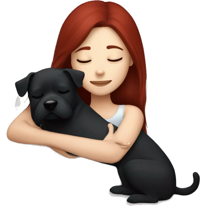 Dark red hair girl sleep with her maltese black dog emoji