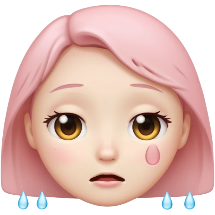 kawaii emoji with small eyes, tears briefly falling and then returning to the eyes emoji