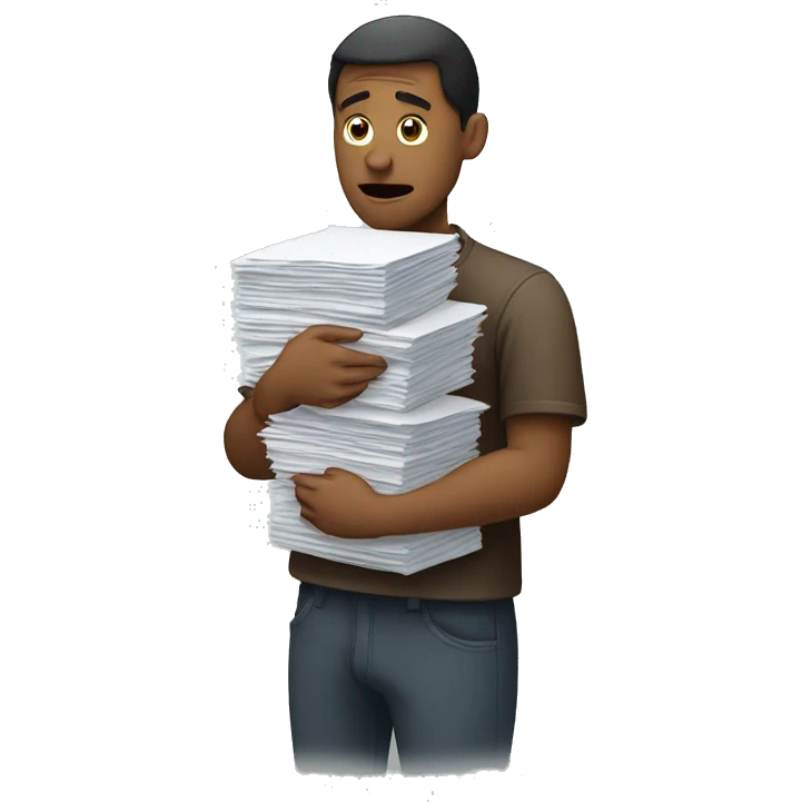 person in despair holding stacks of paper  emoji