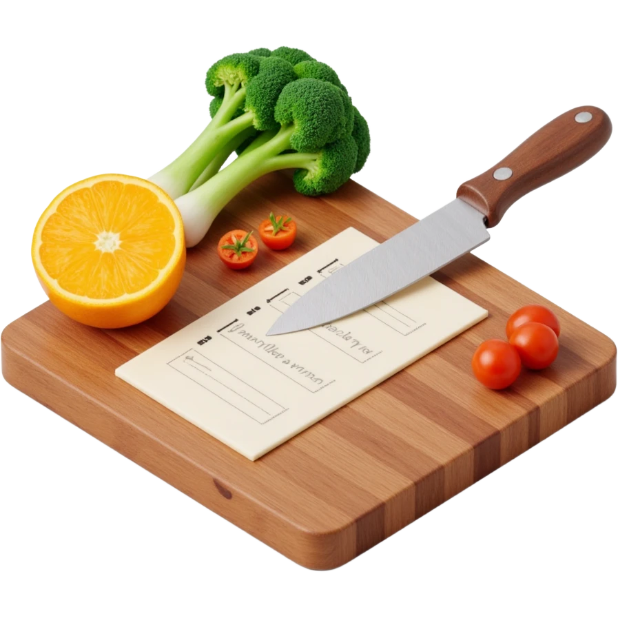 Ingredients on teh wooden cutting board Around a List(without text)  emoji