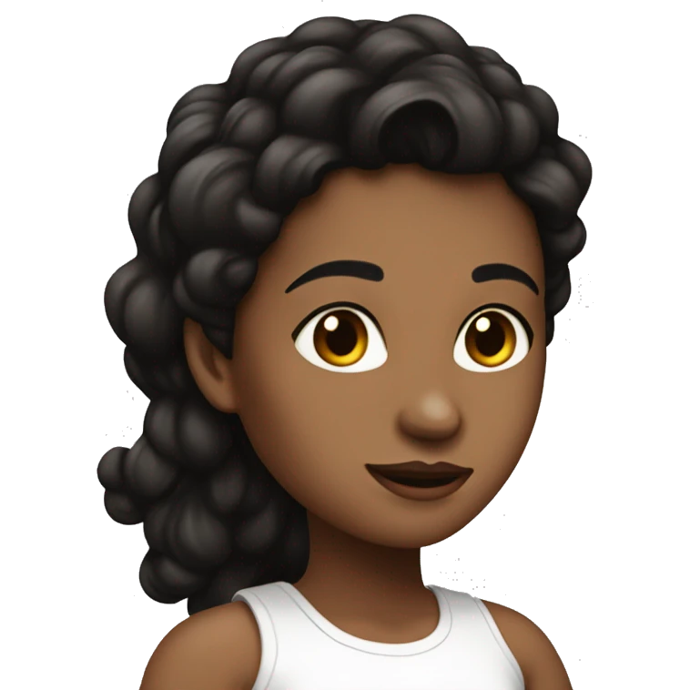 rear side of a brown women, with black hair, a white crop top, wavy long hair  emoji