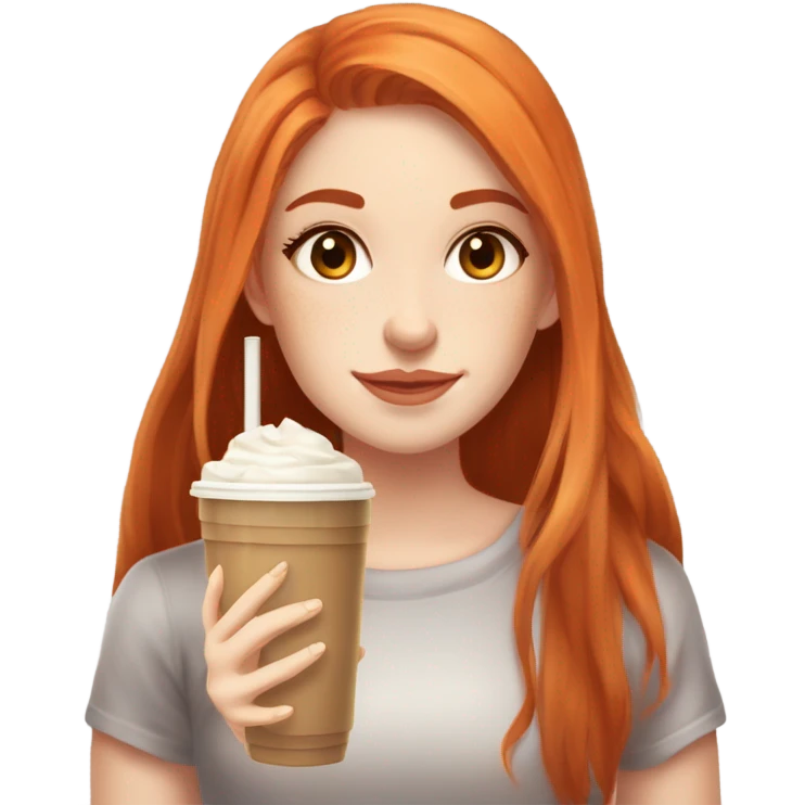 Beautiful fair skin long orange red hair girl brown eyes fair skin girly beautiful drinking straw iced ice coffee clean white beautiful emoji