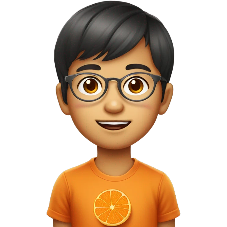 portrait of a cute Filipino boy with mandarin oranges for chinese new year plus round metal frame specs emoji