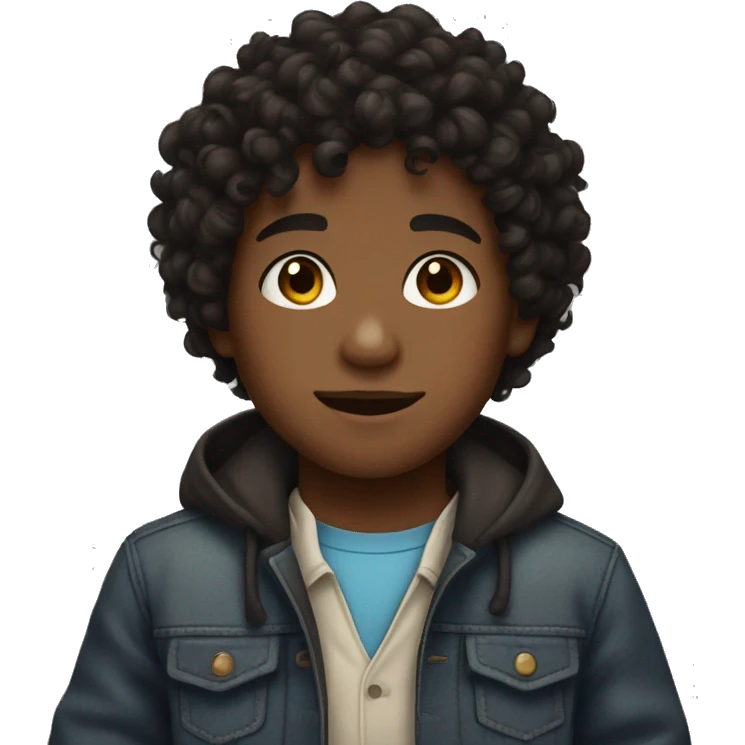 Black curly hair, brown skin, little boy emoji