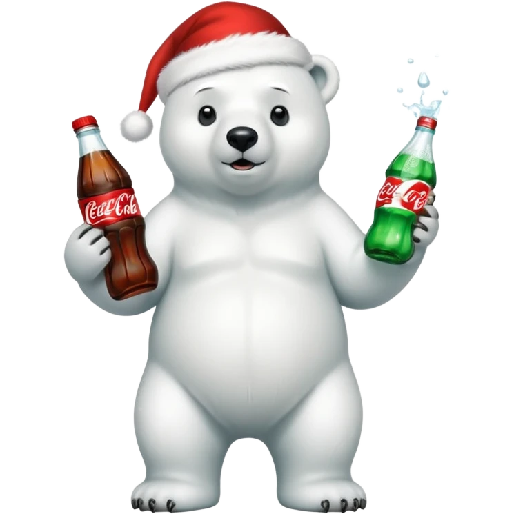 full body polar bear with christmas hat on with a bottle of coca cola  emoji