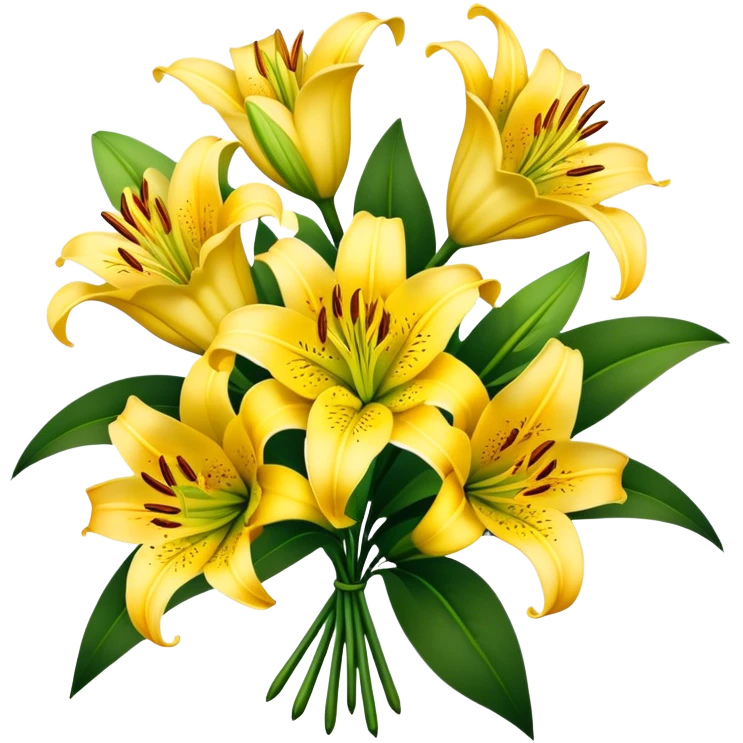 big bouquet Yellow Lily, luxuriant, stem, leaf emoji