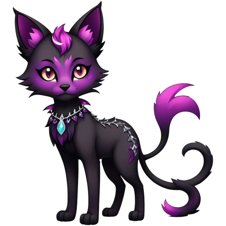 Vibrant dark edgy gothic Falvie-Fionbri-creature-sparkle-feline-fursona, full body emoji