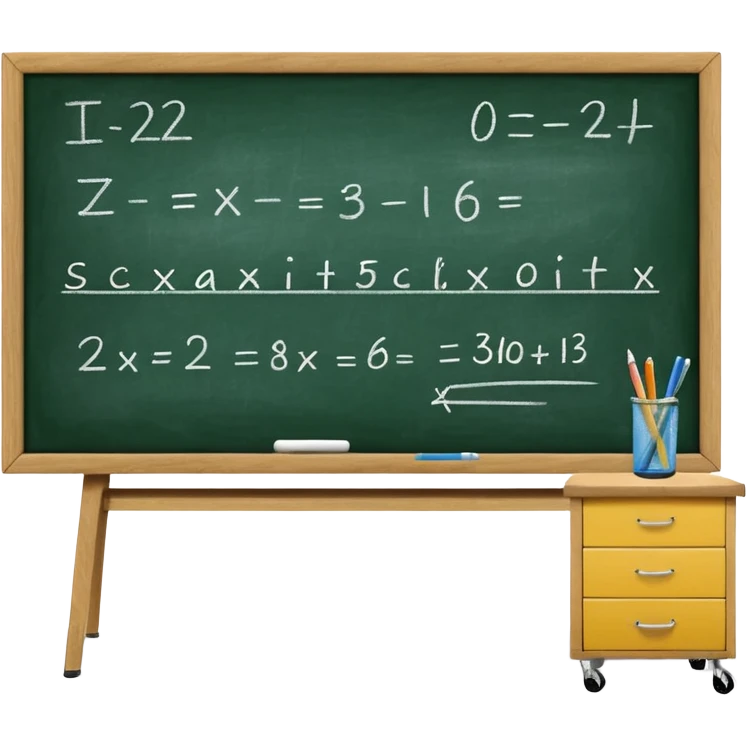 Generate 6 unique emoji-style icons showing classroom chalkboards with equations, drawings, chalk writing, and school teaching scenes. emoji