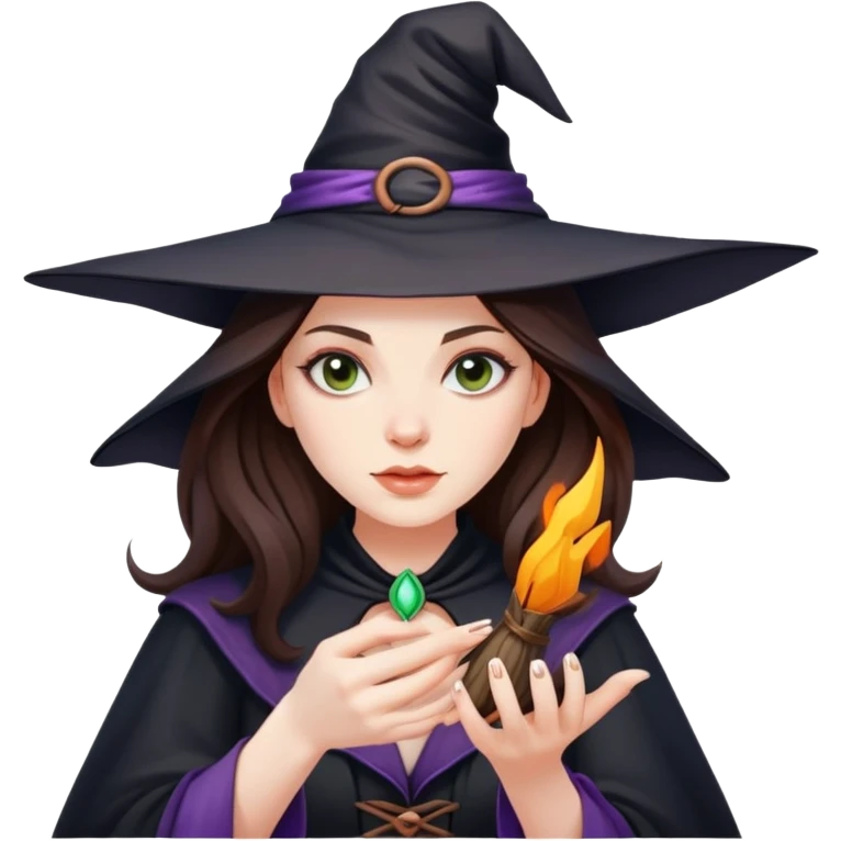 Beautiful brunette doing Witch craft emoji