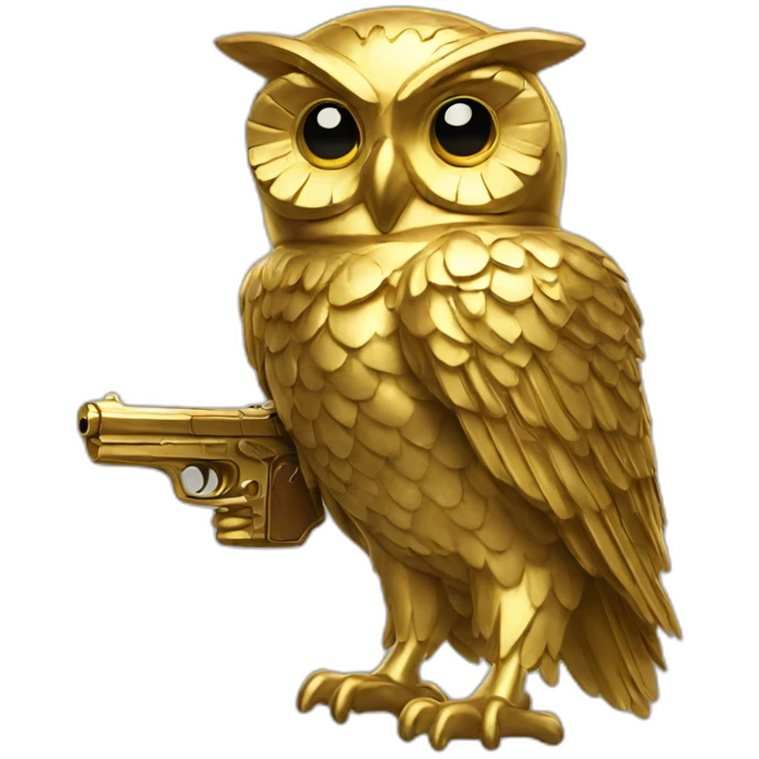 gold owl with a gun emoji