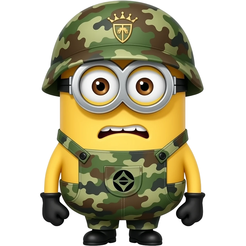 Minion in army uniform in trouble emoji
