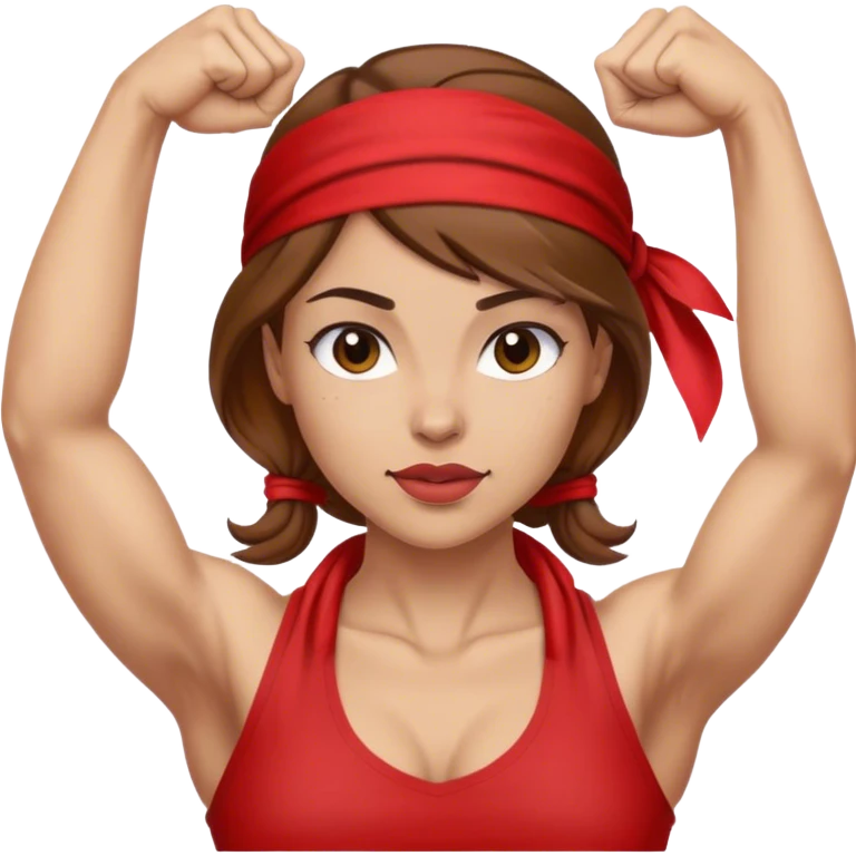 Light skin and brown hair with red bandana Rosie the Riveter shows biceps emoji