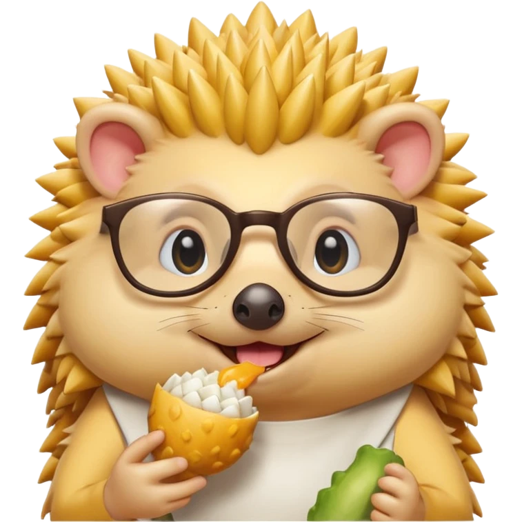 yellow hedgehog with glasses eating  emoji