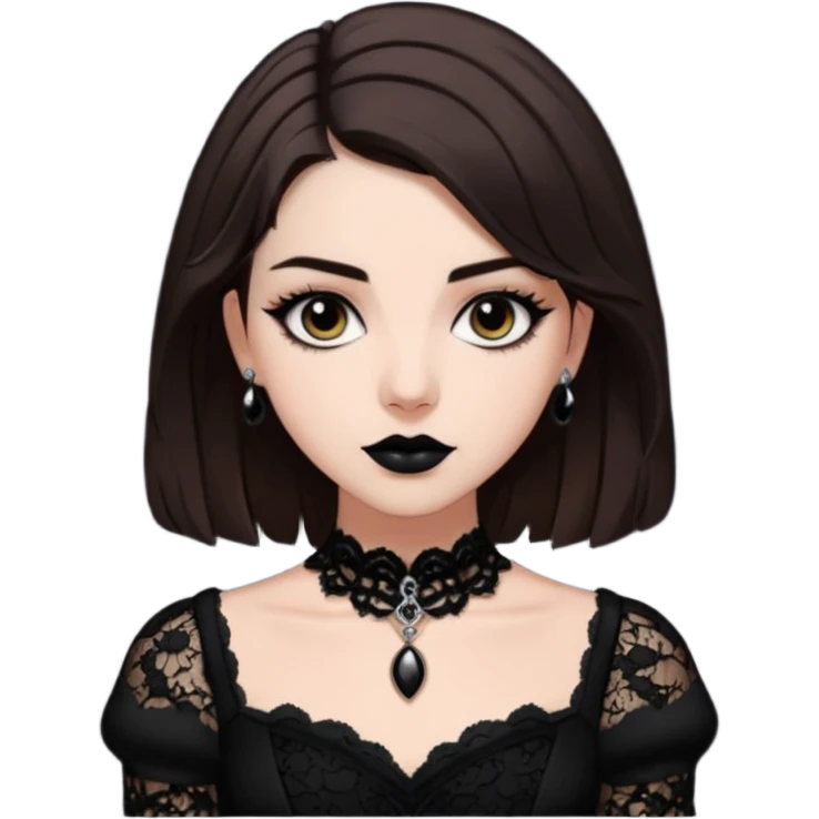 Adelaide Victoria Kane with brown hair in black goth dress emoji