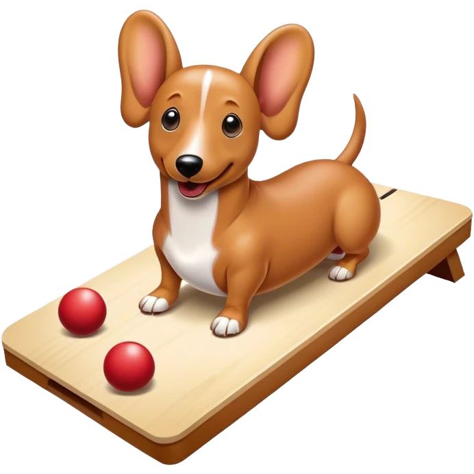 Cream Wiener dog playing cornhole emoji