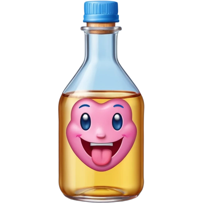 Smiling bottle of oil pink with silly face tongue out blue top emoji