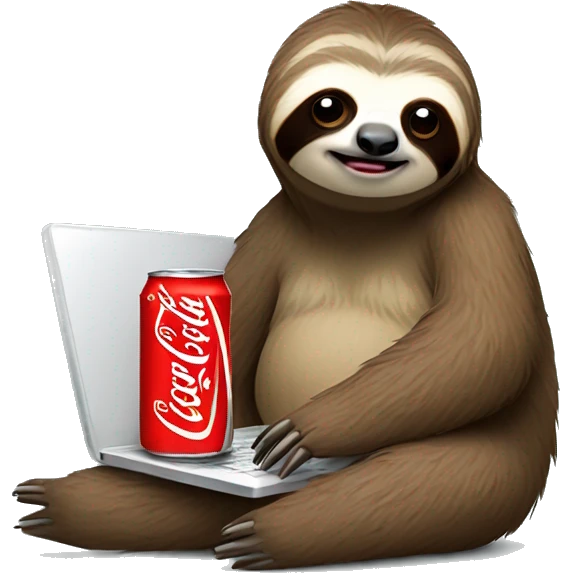 tired sloth with coca cola can and laptop emoji