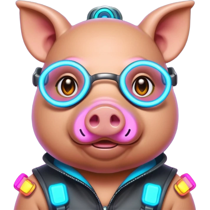 cyberpunk neon colorful wearring pig emoji