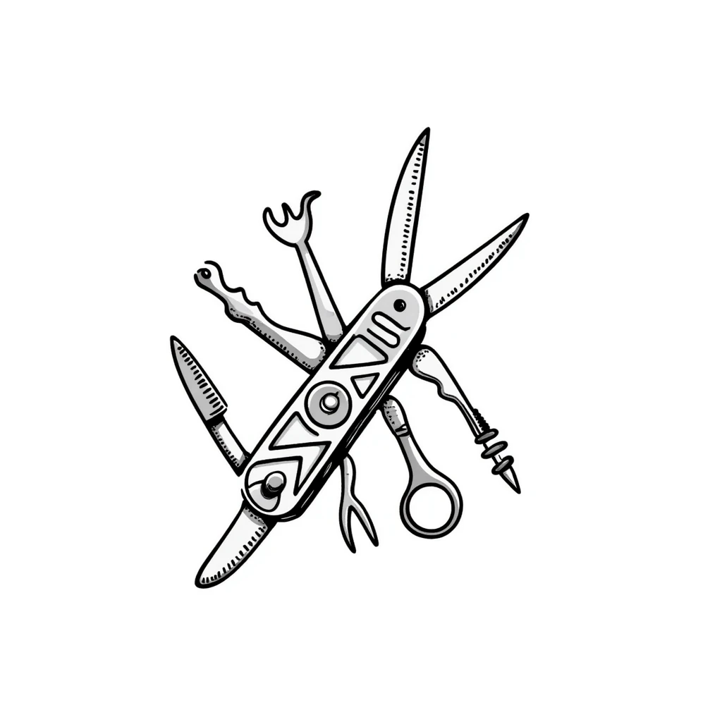 a multitool, like a pocket-knife with multiple tools, hand-drawn doodle style, detailed and sketchy emoji