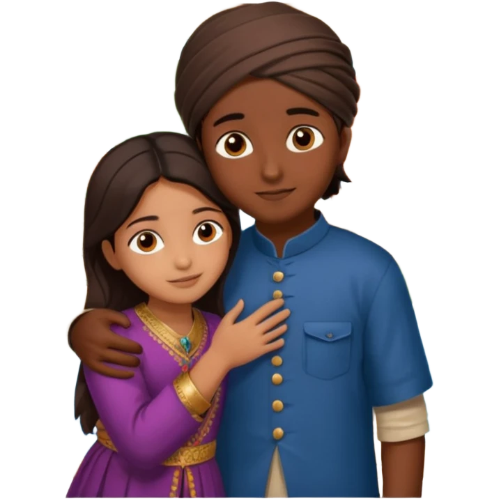 An Afghan girl and Indian boy who are in long distance relationship hug each other from distance.  Afghan girl from on Afghanistan map and boy on India map, they hug each other from this distance. emoji