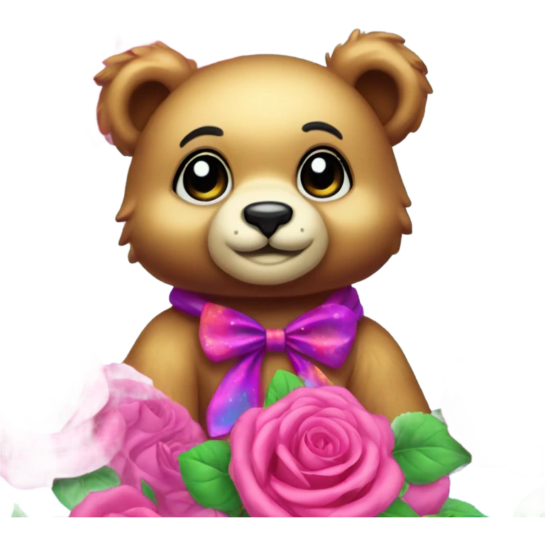 Lisa frank bear with roses emoji