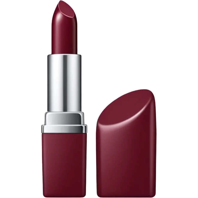labial bordo oscuro con packaging cromo / plateado emoji