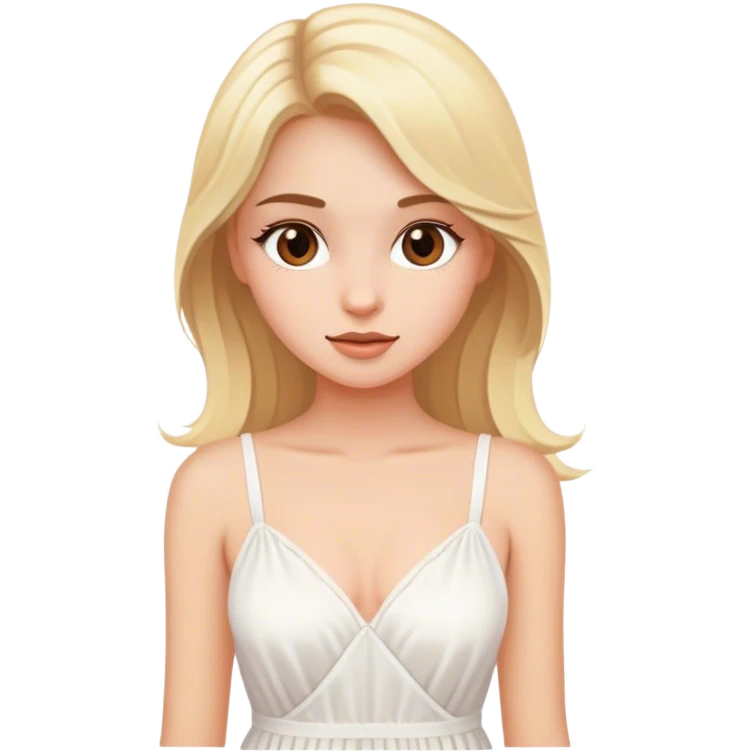Blonde model with brown eyes, honeymoon, white sundress   emoji
