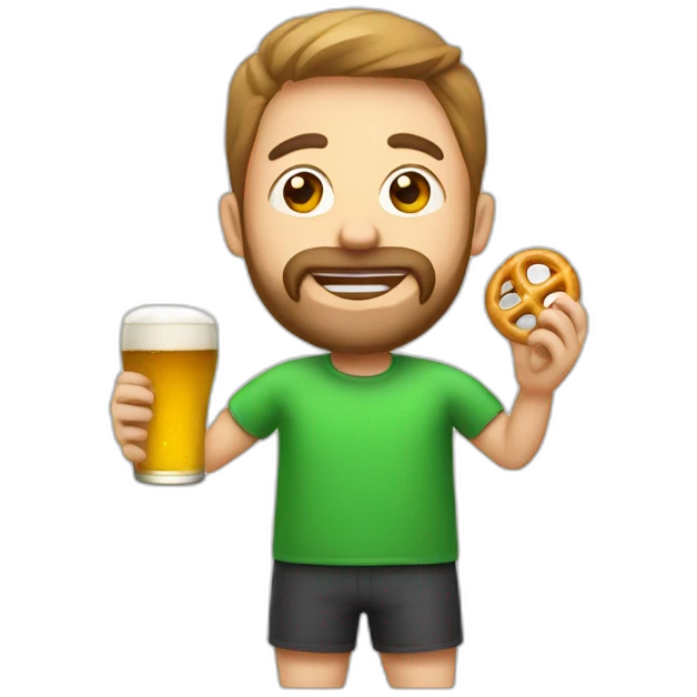 man playing ping pong drinking beer and eating pretzel emoji