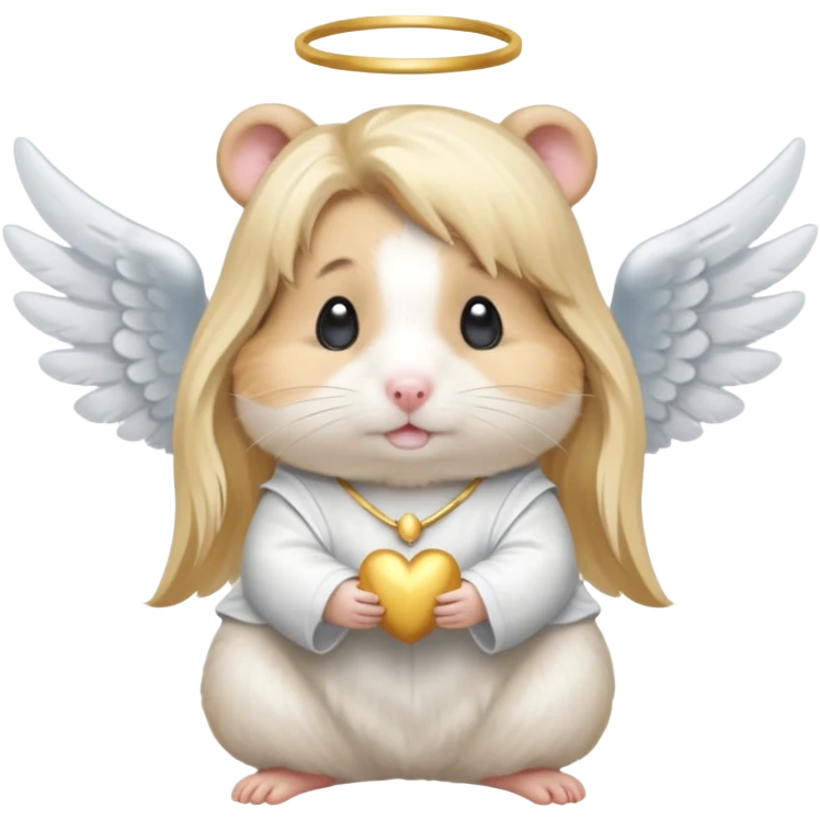 Angel hamster wearing angel outfit with blonde long hair emoji