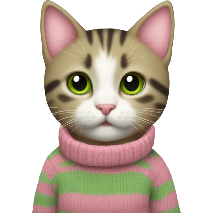 kitten wearing sweater stripe pink green emoji
