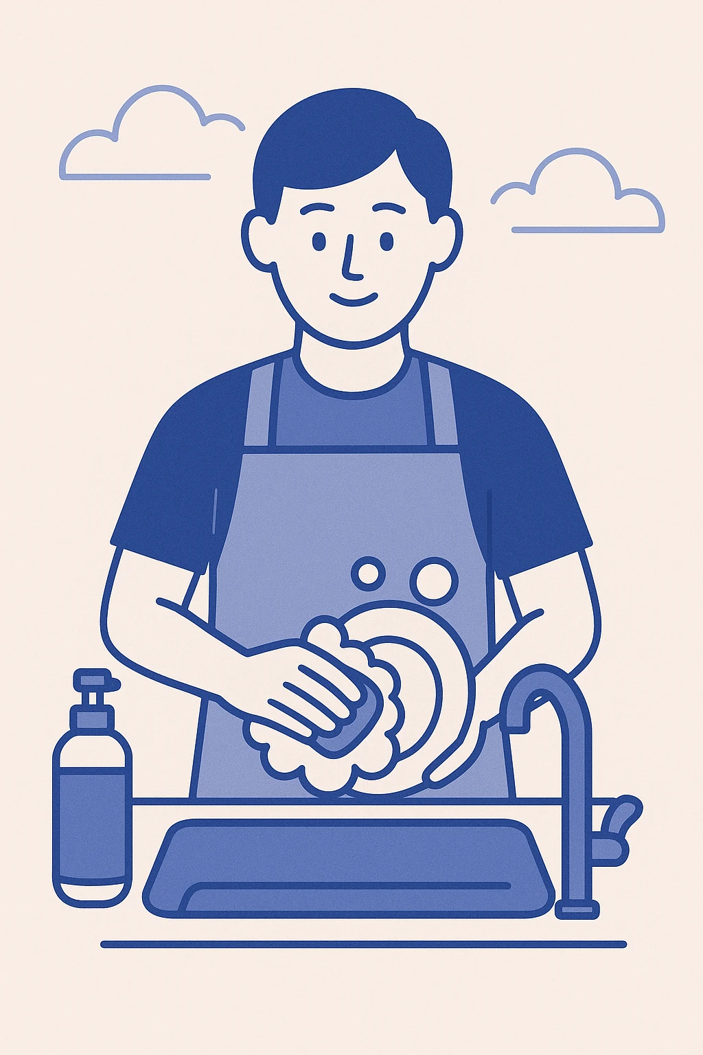 washing dishes with soap, clear and simple illustration emoji