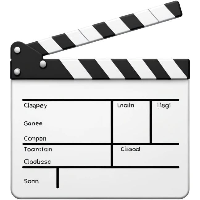 geometric outline clapperboard with thin black lines and only one diagonal line inside, minimalist design emoji