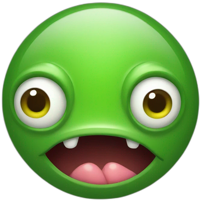 Round green bug face eating emoji