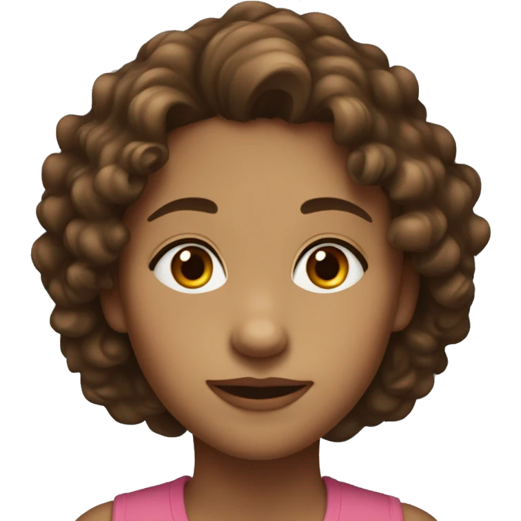 a girl with brown and slightly curly hair, fair skin, brown eyes, a neat nose and full lips. emoji
